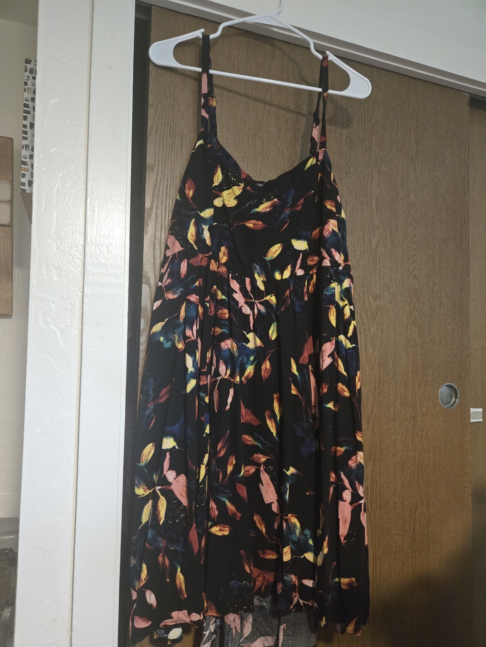 Black Floral-Print Midi Dress with Spaghetti Straps